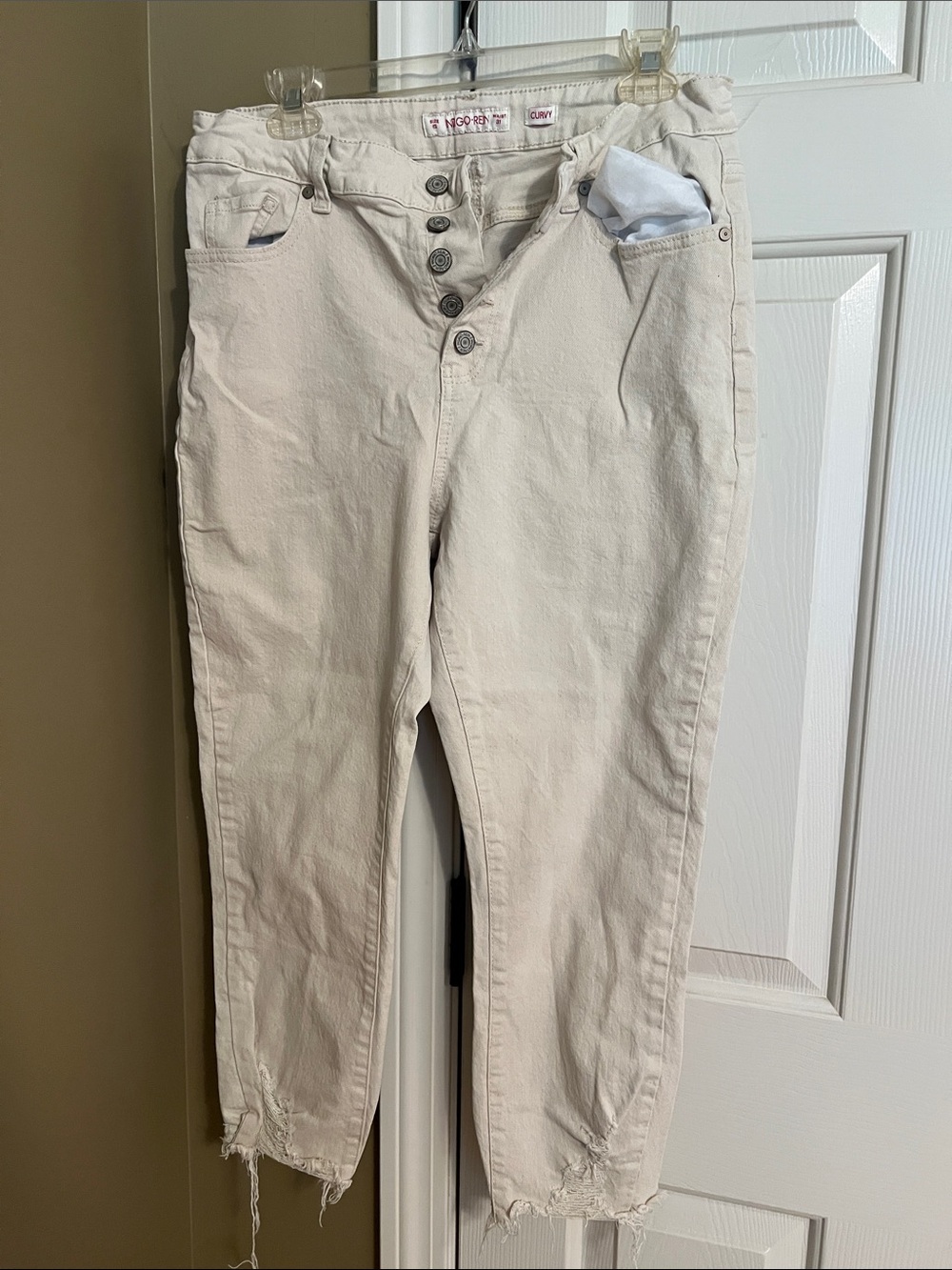 Indigo Rein Cream Ankle Crop Jeans